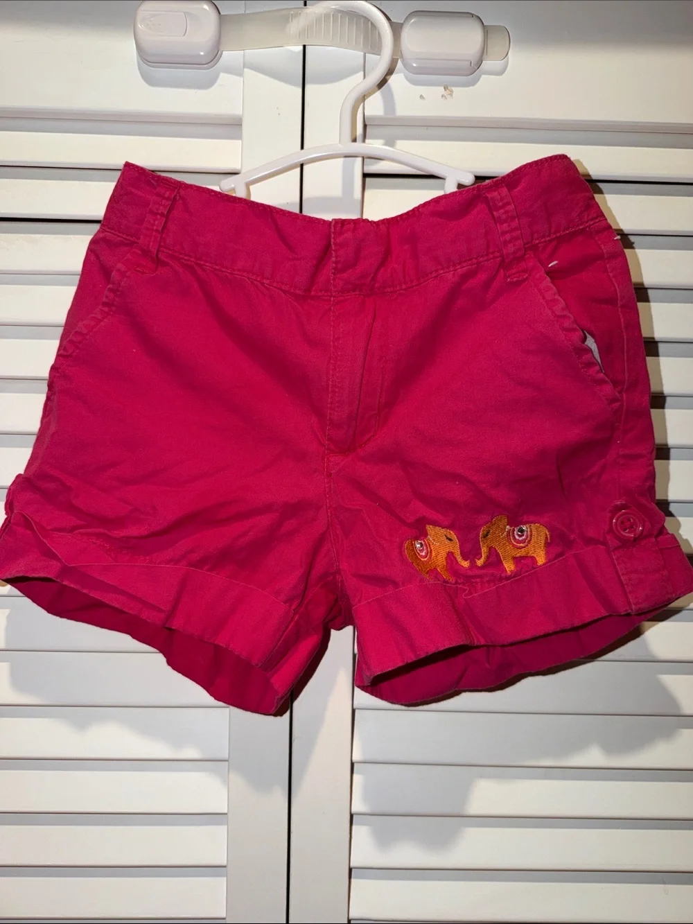 Girls Pink Embroidered Elephant Casual Shorts